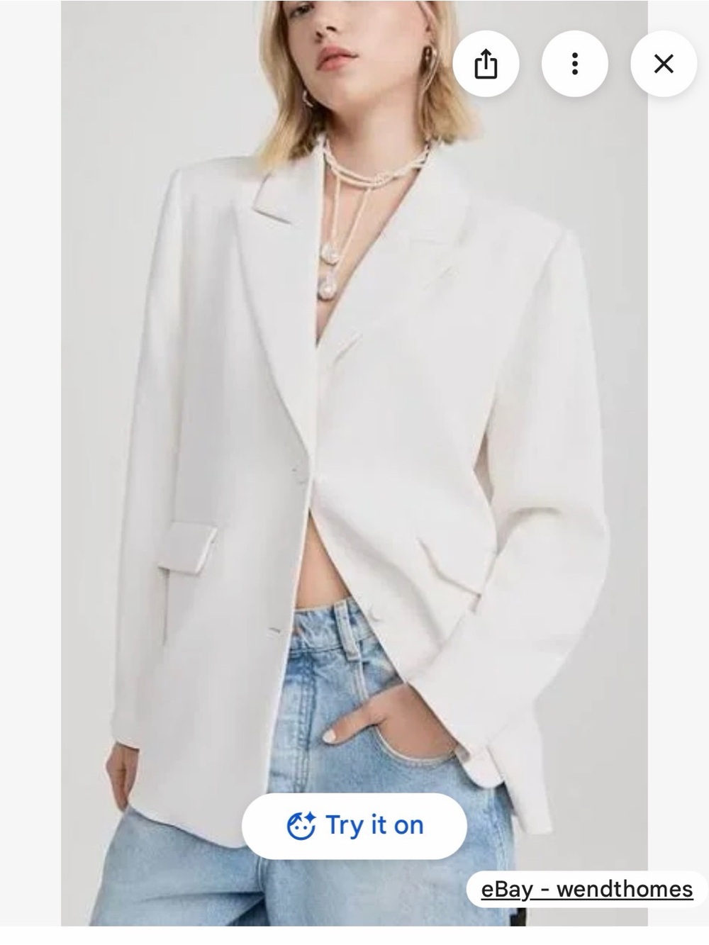 Good American White Tailored Single-Button Blazer